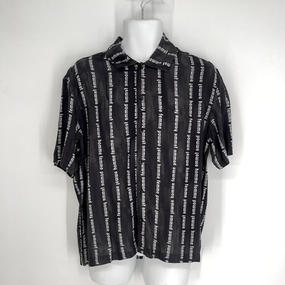 Homme + Femme NEW Striped Logo Camp Shirt Mens Sz S Black White Short Sleeve - Picture 1 of 7